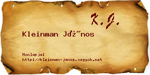Kleinman János névjegykártya